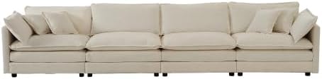 Aoowow Modular Sectional Sofa,147.2 Inch Deep 4-Seater Sofas Comfy Chenille Cloud Sofas and Couches with Pillows for Living Room Apartment（Light Coffee）