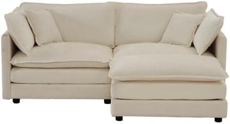 Aoowow Modular Sectional Sofa Modern Convertible Loveseat Couch,77.16 Inch Deep 2-Seater Sofas Comfy Chenille Cloud Sofas and Couches Set with Movable Ottoman for Living Room Apartment（Light Coffee）