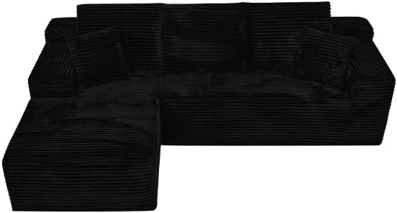 Modular Sectional Sofa Cloud Sectional Couch, 107" Comfy Fluffy L Shaped Jet Black Couches for Living Room, Memory Foam Deep Seat Corduroy Boneless Couch Sectionals Left Facing Chaise Sofas
