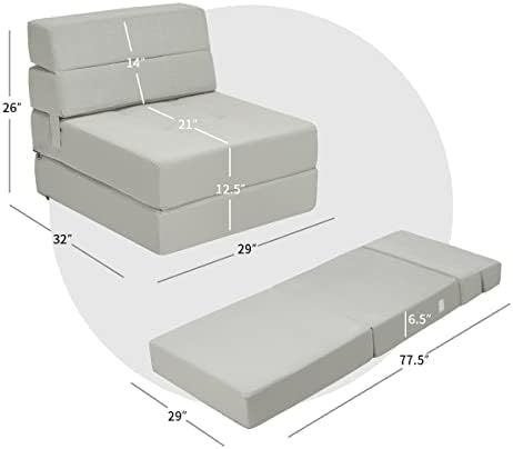 RELAX4LIFE Folding Sofa Bed Chair - 3-in-1 Convertible Couch Sleeper, Floor Futon Couch w/Removable Cover & Full Padded Foam, Fabric Guest Sleeper Chair for Living Room, Study, Apartment (Grey)
