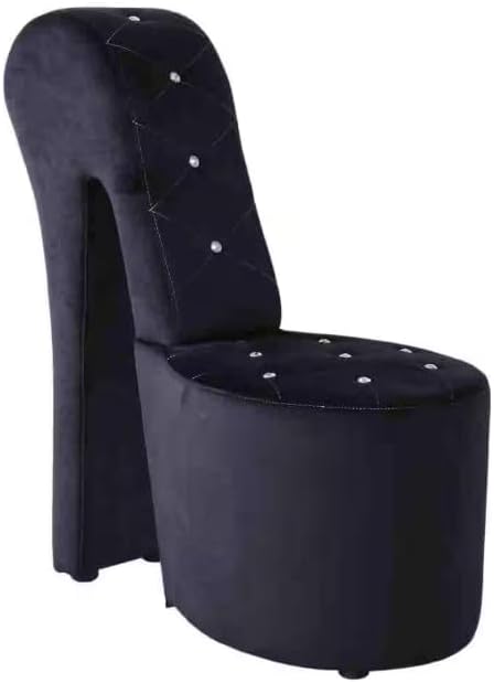 First of a Kind 19" Modern Shoe Chair - Crystal Studded Velvet High Heel Chair with Medium Firm Comfort - Luxurious Decor Addition for Bedroom, Living Room & Studio, (Black)