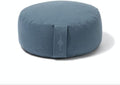 Organic Round Meditation Cushion by renoo - Durable Comfortable Cotton, Linen, Hemp - Modern Zafu - Buckwheat Floor Pillow Yoga Bolster in 15 Colors Removable Cover - 15 inches - Teal