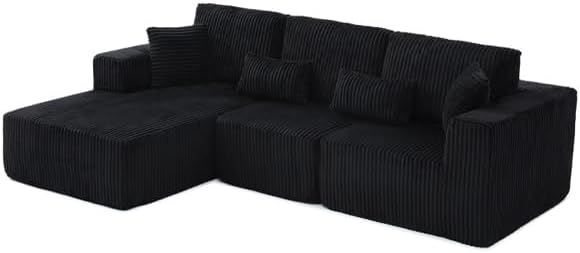 HYJT-H&K Modular Sectional Sofa Cloud Sectional Couch, 107" Comfy Fluffy L Shaped Dark Black Couches for Living Room, Deep Seat Memory Foam Plush Corduroy Boneless Couch Sectionals Left Facing Chaise