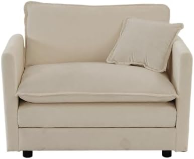 Aoowow Single Deep Seat Sofa Comfy Chenille Couch,Modern Upholstered Accent Armchair with Pillow for Living Room Bedroom Apartment(Light Coffee)