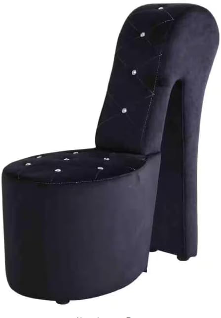 First of a Kind 19" Modern Shoe Chair - Crystal Studded Velvet High Heel Chair with Medium Firm Comfort - Luxurious Decor Addition for Bedroom, Living Room & Studio, (Black)