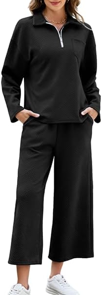 AGSEEM Lounge Sets for Women, Women's 2 Piece Outfits Long Sleeve 1/4 Zip Pullover Cropped Pants 2PC Outfit Comfy Sweatsuits