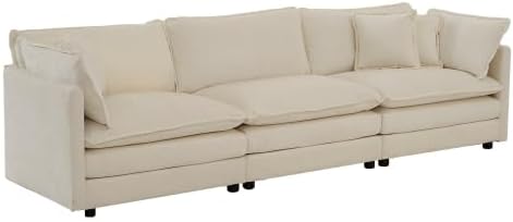 Aoowow Modular Sectional Sofa,112.2 Inch Deep 3-Seater Sofas Comfy Chenille Cloud Sofas and Couches with Pillows for Living Room Apartment（Light Coffee）