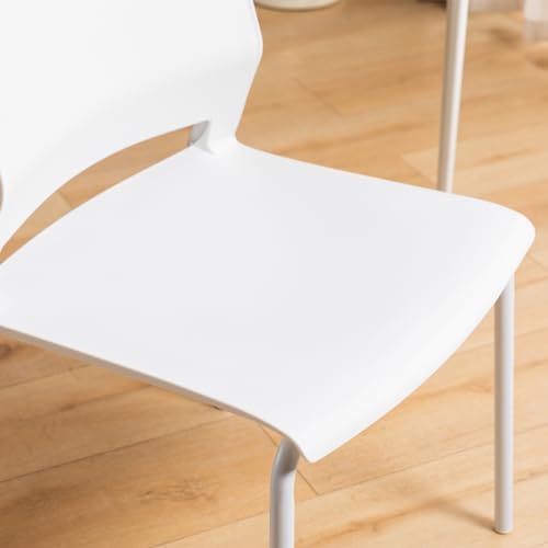 Sidanli Stackable Chairs Set of 4, Waiting Area & Breakroom Chairs in White with Back