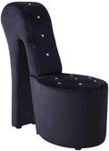First of a Kind 19" Modern Shoe Chair - Crystal Studded Velvet High Heel Chair with Medium Firm Comfort - Luxurious Decor Addition for Bedroom, Living Room & Studio, (Black)