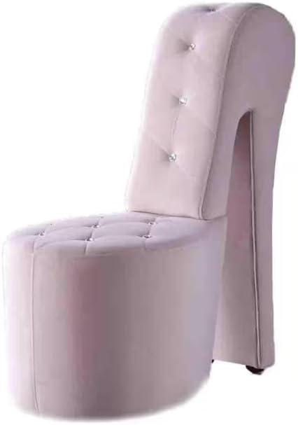 First of a Kind 19" Modern Shoe Chair - Crystal Studded Velvet High Heel Chair with Medium Firm Comfort - Luxurious Decor Addition for Bedroom, Living Room & Studio, (Pink)