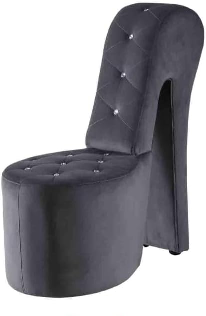 First of a Kind 19" Modern Shoe Chair - Crystal Studded Velvet High Heel Chair with Medium Firm Comfort - Luxurious Decor Addition for Bedroom, Living Room & Studio, (Grey)