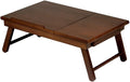 Flip Top Lap Desk with Drawer, Foldable Legs, Tilting Surface for Reading, Solid Wood, Brown, Portable