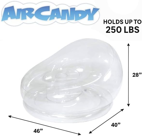 Air Candy Clear Inflatable Chair – 100% Waterproof PVC, Supports 250 lbs, Portable Floor Seating for Dorms, Camping & Gaming