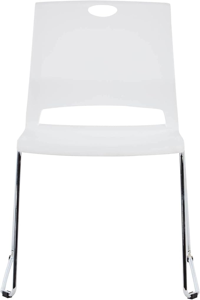 Stackable Chairs Set of 4, Office Waiting Room Chairs with Back, Plastic Stacking Chair for Dining Room, Conference Room, Restaurant and Lobby (White).