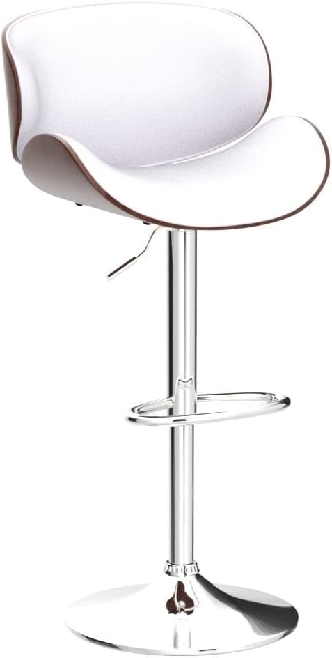 Aowos Bar Stools Set of 2, Adjustable Swivel Leather Bar Stools for Kitchen Island, Mid Century Modern Counter Height Bar Chairs Barstools with Back & Footrest (White)