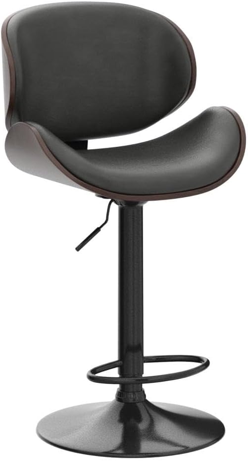 Aowos Bar Stools Set of 4, Adjustable Swivel Bar Stools Mid-Century Modern PU Leather Counter Height Bar Stool for Kitchen Island Bar Chairs with Back (Black)