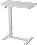 Overbed Bedside Table with Wheels Adjustable Hospital & Home Use Bed Table Rolling Movable Laptop Mobile Standing Desk Pneumatic Computer Cart Waterproof L-Shaped Steel Base Tray Tables,White