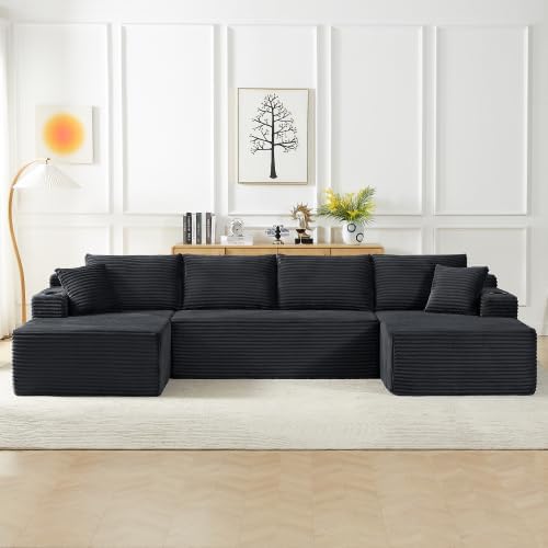 134" Modular Cloud Sectional Sleeper Sofa Couch for Living Room, U Shaped 6 Seat Sofa with 2 Storage Pockets, 2 Pillows & 2 Cup Holders, No Assembly Required, Dark Gray