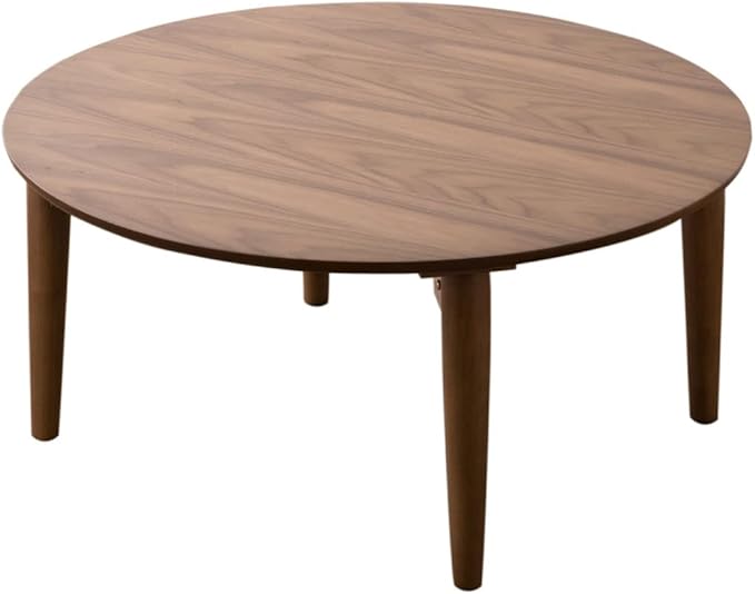 EMOOR Wood Folding Coffee Table Round (25.6") Walnut, Floor Sitting Low Table Small Space Minimalist Japanese Tatami Room