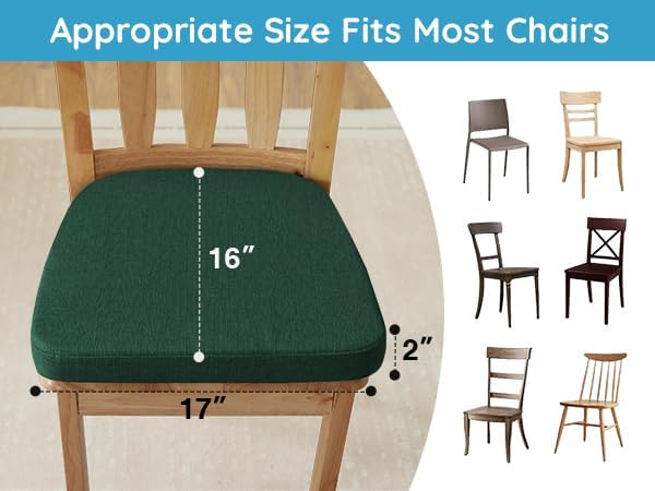 Chair Cushions for Dining Chairs Set of 4, Non Slip Kitchen Chair Pads, 17" x 16" x 2", Indoor Dining Chair Cushions with Ties, D-Shaped Seat Cushions for Kitchen Chairs, Dark Green