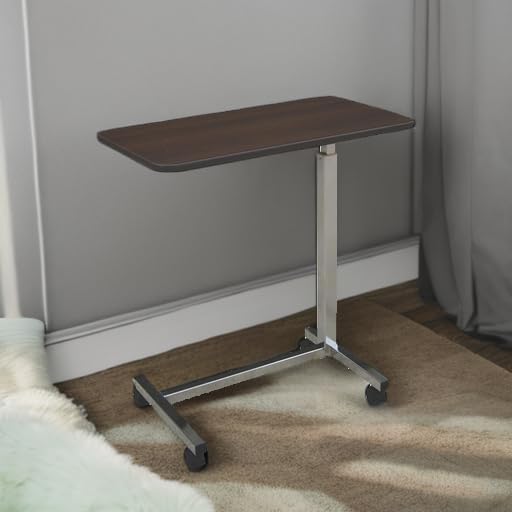 Adjustable Overbed Table on Wheels – Height Adjustable from 30” to 42” – H-Base Rolling Bedside Table for Home, Hospital & Nursing Use – Supports 50 lbs – 15” Wide Surface