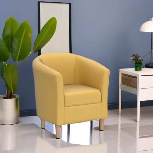 DAZONE Modern Accent Chair, Upholstered Arm Chair Linen Fabric Single Sofa Chair with Ottoman Foot Rest Mustard Yellow Comfy Armchair for Living Room Bedroom Small Spaces Apartment Office