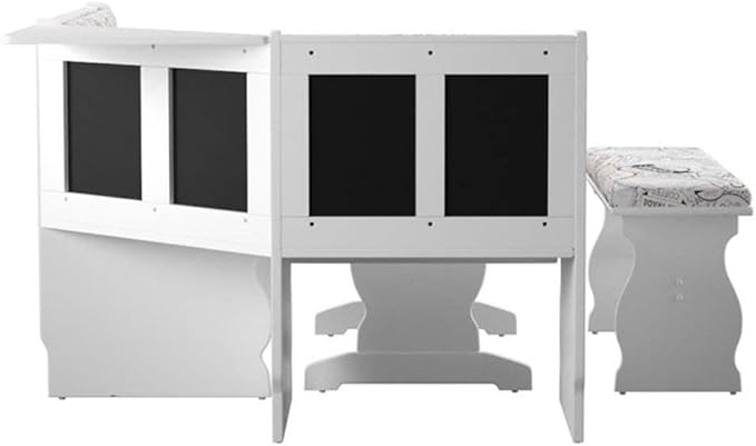 Riverbay Furniture Transitional Wood & Fabric Upholstered Corner Nook Dining Set with Table & Bench & Corner Unit, Some Assembly Required, Seats Up to 5 People, in White Finish