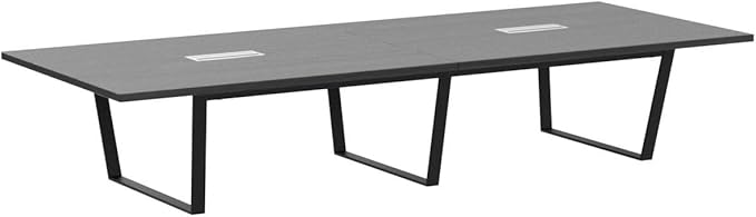 ahliss Sturdy Conference Table with Cable Management Grommets Modern Rectangle Office Meeting Table with Wood Tabletop and Metal Frame & Legs- Easy Assembly Boardroom Table (Grey, 12 Foot)