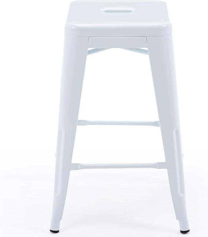 Vogue Furniture Direct 24" High Bar Stools Backless White Metal Barstools Indoor-Outdoor Counter Height Stools with Square Seat, Set of 2 - VF1571004