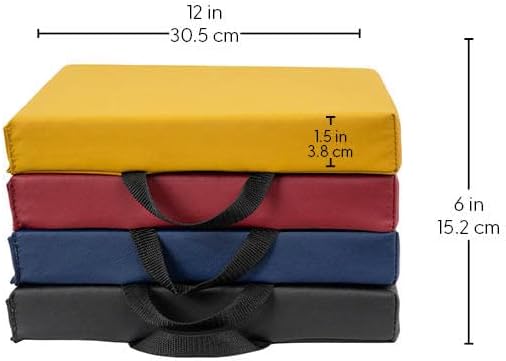 FDP SoftScape 12 inch Square Toddler Floor Cushions with Handles; Flexible Seating for Daycare, Preschool, Playroom; 1.5 inch Deluxe Foam (4-Piece) - Volcano