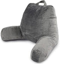 Milliard Reading Pillow with Arms, Grey, Shredded Memory Foam Back Pillow for Bed Sitting Up - Sit Up Backrest Support for Reading & Rest Bed - Washable Cover, Adjustable Comfort, CertiPUR Certified