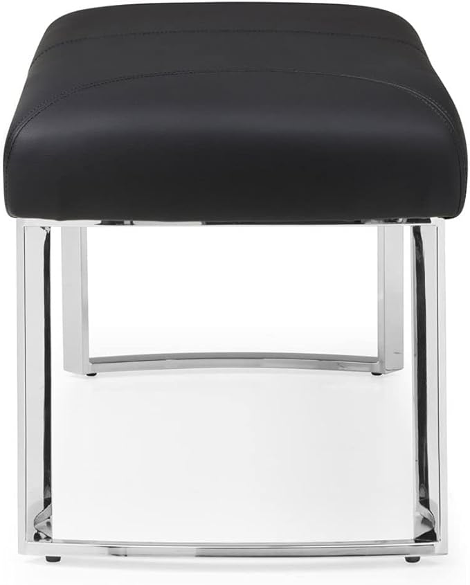 ZURI Modern Sandra Black Leatherette Bench with Polished Stainless Steel Base