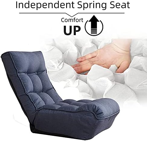 Floor Chair Single Lazy Sofa Leisure Balcony Reclining Japanese Tatami Adjustable Recliner with Ottoman for Living Room, Bedroom, Indoor Use(No Footstool, Navy)