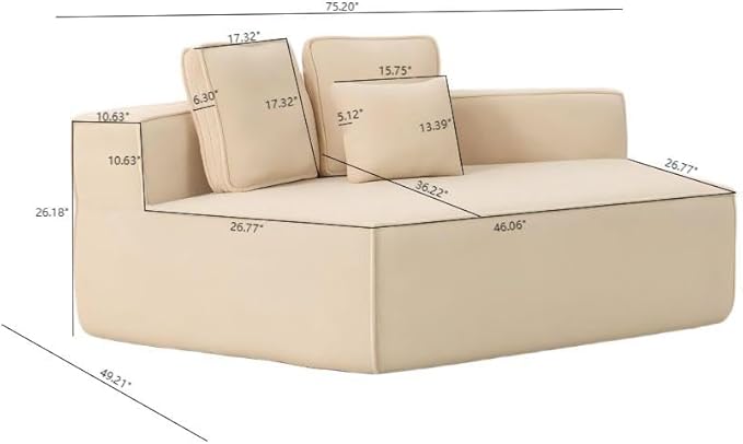 KEIKI 75.2" Teddy Fleece Single Sofa Chair – Soft Compressed Modular Couch with Oversized Seat & Plush Back Support, Relax Lounge Chair for Gaming Setups & Entertainment Spaces