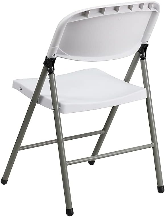 Flash Furniture HERCULES Series White Plastic Folding Chairs | Set of 2 Lightweight Folding Chairs with Gray Frame