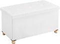 30 Inches Folding Storage Ottoman Bench, Velvet Storage Chest, Footrest Couch with Wooden Legs, Support 350lbs for Bedroom, Living Room, Hallway, White