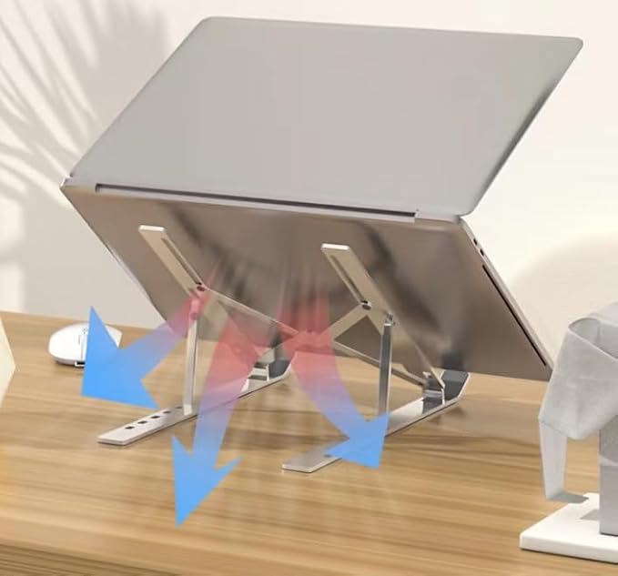 Laptop Stand Folding Cooling Aluminum Alloy Portable Raised Desk Lift (Silver, 18")