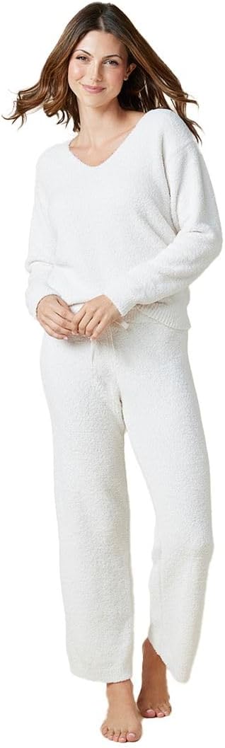 Softies Marshmallow V Neck Lounge Set for Women Ultra Soft 2 Piece Loungewear with Relaxed Top and Straight Leg Pants