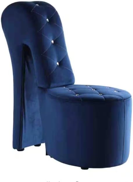 First of a Kind 19" Modern Shoe Chair - Crystal Studded Velvet High Heel Chair with Medium Firm Comfort - Luxurious Decor Addition for Bedroom, Living Room & Studio, (Blue)
