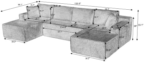 134" Modular Cloud Sectional Sleeper Sofa Couch for Living Room, U Shaped 6 Seat Sofa with 2 Storage Pockets, 2 Pillows & 2 Cup Holders, No Assembly Required (Light Gray)
