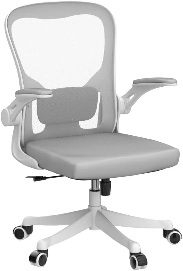 Monhey Office Chair Ergonomic Desk Chair with Lumbar Support&Headrest&Flip-up Arms Height Adjustable Rocking Swivel Computer Chair Multi-Angle from 90° to 125° with 350LBS Capacity (01White+Gray)