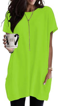 Poetsky Summer Womens Tunic Tops for Leggings with Pockets Short Sleeve Casual Long T Shirts S-3XL