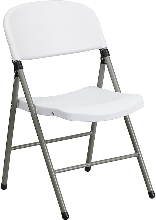 Flash Furniture HERCULES Series White Plastic Folding Chairs | Set of 2 Lightweight Folding Chairs with Gray Frame