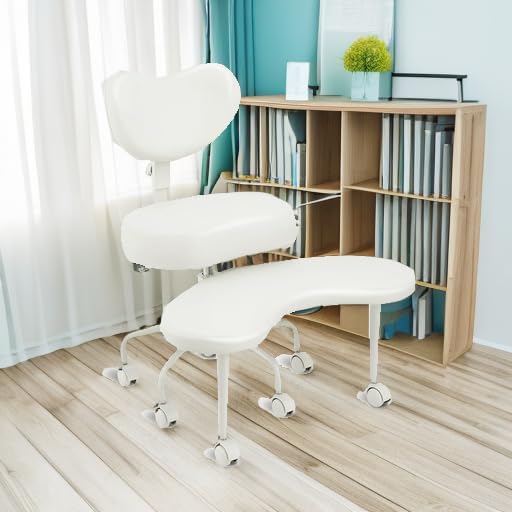 Pipersong Meditation Cross Legged Chair PRO, ADHD Chair with Height Adjustable Backrest, Criss Cross Desk Use with Footrest and Wheels for Home Office, Flexible Design for Fidgety Sitters, Ivory