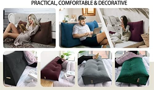 Bed Wedge Headboard Pillow - College Dorm Reading Pillow Back Support While Sitting in Bed - Ergonomic Lumbar Pillow Body Positioning Bed Pillow - Velvet Maroon 59IN