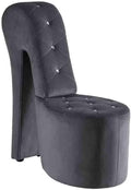 First of a Kind 19" Modern Shoe Chair - Crystal Studded Velvet High Heel Chair with Medium Firm Comfort - Luxurious Decor Addition for Bedroom, Living Room & Studio, (Grey)