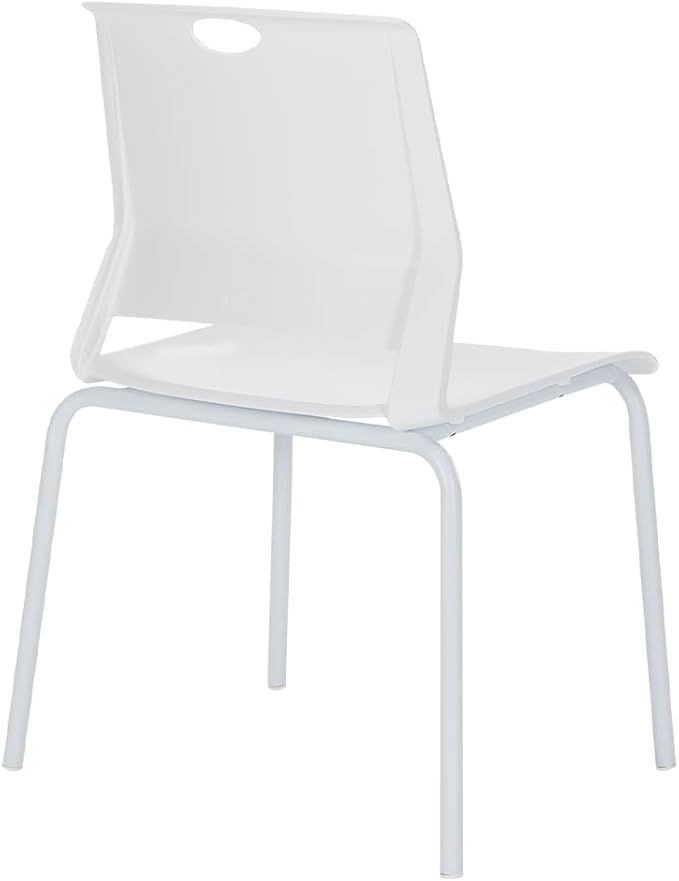 White Stackable Chairs Set of 4, Modern Office Guest Chair Wide Seat, Stackable Dining Chairs, Plastic Chair for Conference Room, Living Room, Waiting Area, Classroom.
