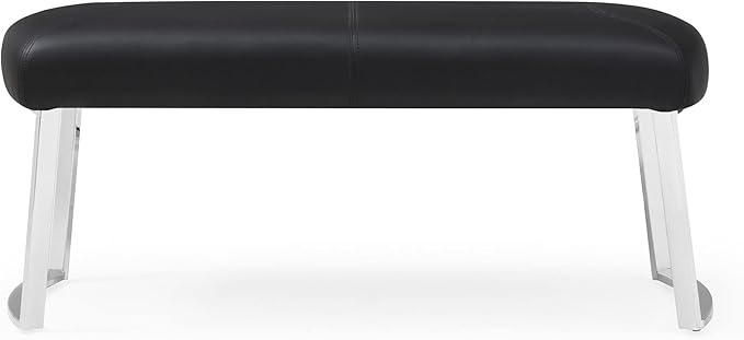 ZURI Modern Sandra Black Leatherette Bench with Polished Stainless Steel Base