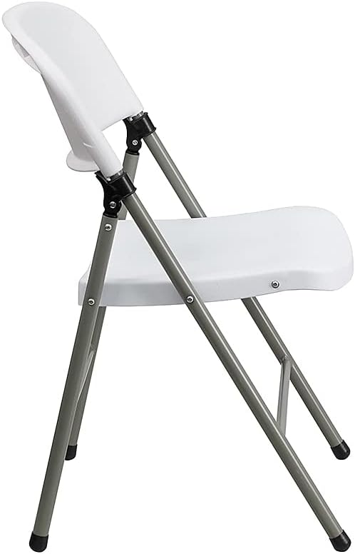 Flash Furniture HERCULES Series White Plastic Folding Chairs | Set of 2 Lightweight Folding Chairs with Gray Frame