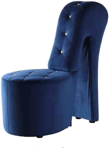 First of a Kind 19" Modern Shoe Chair - Crystal Studded Velvet High Heel Chair with Medium Firm Comfort - Luxurious Decor Addition for Bedroom, Living Room & Studio, (Blue)